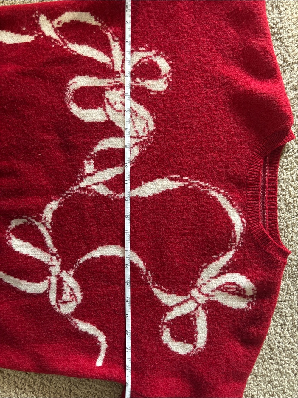 Cider Red Crewneck Sweater with Cream Ribbon Pattern - Picture 7 of 8